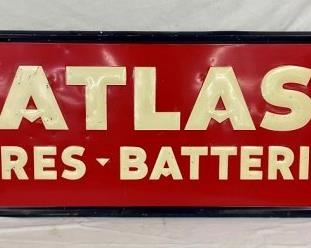 EMB. 1938 ATLAS TIRE/BATTERIES SIGN
