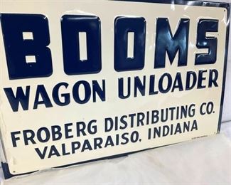 NOS EMB. BOOMS WAGON UNLOADER SIGN