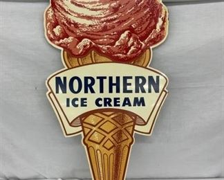 EARLY DS NORTHERN ICE CREAM DIE CUT SIGN