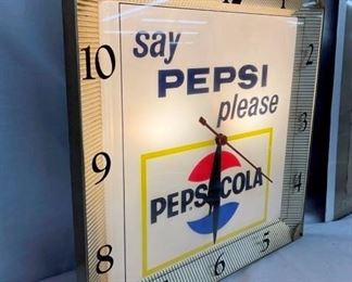 SAY PEPSI LIGHTED CLOCK 16IN