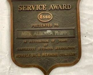 CAST ESSO SERVICE AWARD PLAQUE