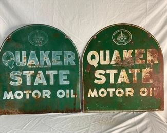 (2) DS QUAKER STATE MOTOR OIL TOMBSTONE SIGNS 
