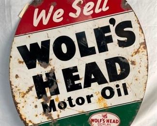 1954 DS WOLF'S HEAD MOTOR OIL SIGN