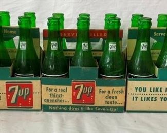 (3) CARDBOARD 7UP 6 PACK CARRIERS 