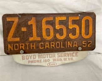 1952 NC LICENSE TAG