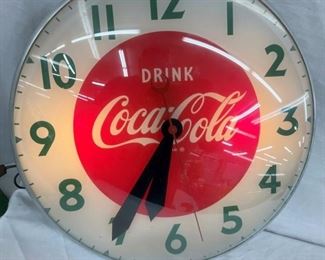 CLOSEUP 15IN COKE CLOCK W/ GREEN LETTERS