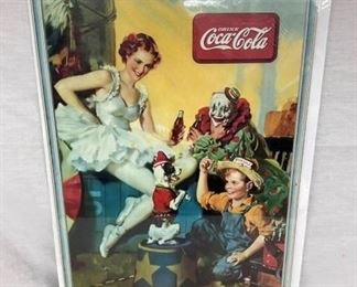 NICE COKE CARDBOARD W/ CLOWN AND DOG