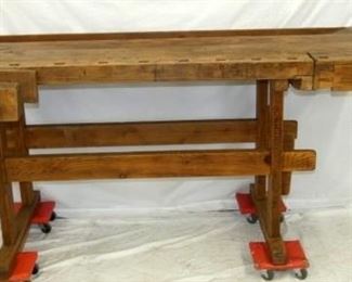 EARLY WOODEN WORK TABLE W/ VICES