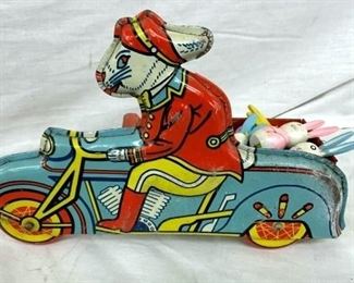TIN EASTER BUNNY ON MOTORCYCLE