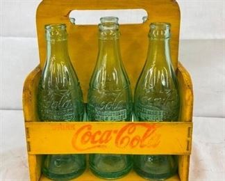 EARLY WOODEN CARRIER W/ BOTTLES