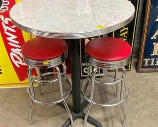 CHROME PUB TABLE SET W/ 2 STOOLS