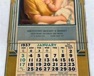 BOTTOM VIEW 1937 CALENDAR MEASURES 12X25