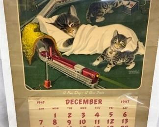 CLOSE UP OF TOY TRAIN/KITTENS 1947 
