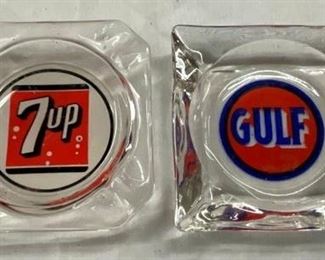 7UP & GULF GLASS ADV. ASHTRAYS 