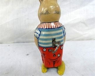 BACK VIEW TIN LITHO KEYWIND BUNNY TOY