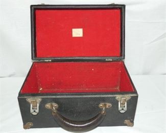 INSIDE EARLY LEATHER COVERED TRAVEL BOX
