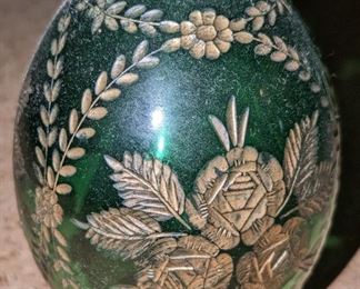 Emerald green Faberge Russian egg.