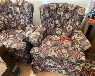 Pair of floral upholstered armchairs.