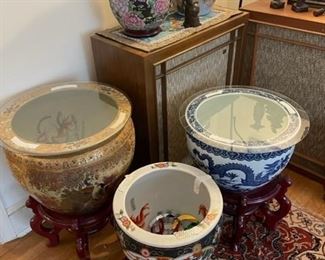 Chinese fish bowl planters.