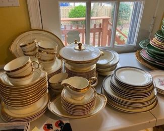 White and gold china.