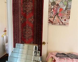 Unique mirror wall art and Oriental runner.