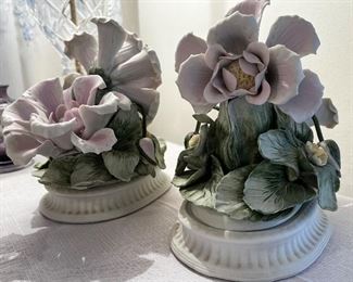 Lovely pair of porcelain flower candleholders