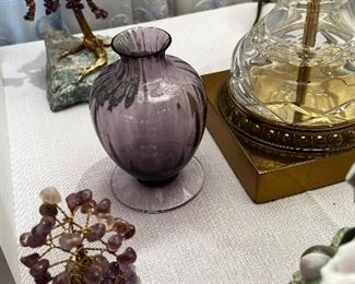 Beautiful diminutive Baccarat vase and small amethyst trees
