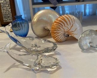 Baccarat crystal whales and shells