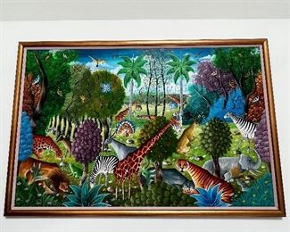 Spectacular large artist signed oil on board depicting animals of the world