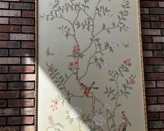Lovely framed printed silk panel, there are three of these. The other two are in the dining room.