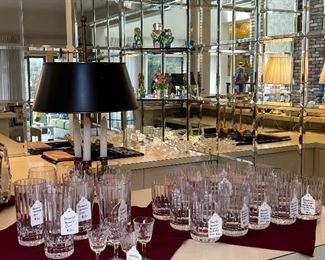 Sets of Waterford and Baccarat crystal bar ware