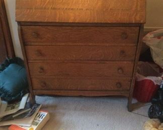 Vintage Solid Slant Front Chippendale Style Drop Front Secretary Desk