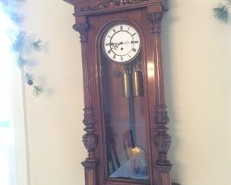 Antique Victorian Carved Walnut Wall Clock #2