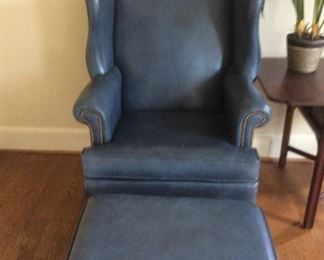Ethan Allen Leather Wingback Chair & Ottoman