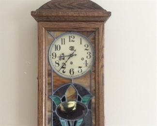 STAINED GLASS WALL CLOCK SAN FRANCISCO CLOCK CO  