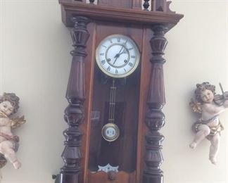Antique Victorian Carved Walnut Wall Clock