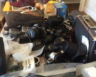 Many vintage camera's, lens's, accessories, cases PENTEX -CANON, and more..