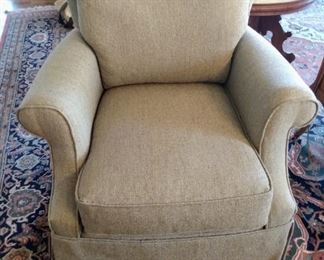 Set of two swivel chairs. Excellent Condition. Neutral light slate color.
35" height, 34" width, 32" depth. 
19" seat to floor 
