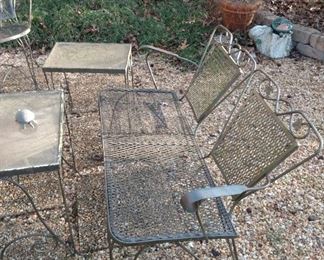 Assorted wrought iron patio furniture 