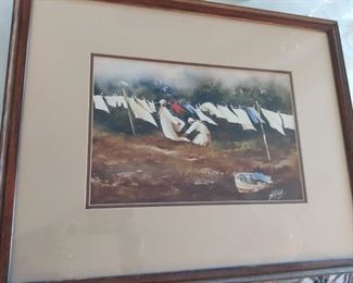 "Wash Day" framed original watercolor signed by John R. Carlson 