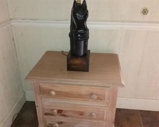 Bedside table with drawers. Metal hitching post crafted into a lamp!