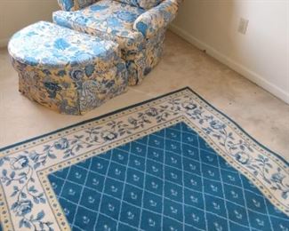 Shaw rug. 5'3"x7'10". Floral print Club Chair, good condition!