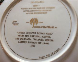 DeGrazia collector, Numbered Limited edition plate.