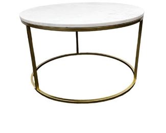 $170  Gold Base Small Round Coffee Table w Marble Top MTF153-12                                                          
Description:  This coffee table is uniquely charming and a great addition to your living room, lounge room, office, den, or bedroom sitting area. With polished gold stainless steel frames and non-marking foot caps.  A small footprint great for multi use spaces.
Dimensions:  26 diam x 16H in
Condition: New in excellent condition.
Location: Local pick up Portland, OR.  Shipper suggestions available upon request.  Item is in a warehouse with easy bay door access.