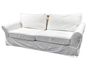 $600  Pottery Barn 92" Sofa w/Slipcovers Cream Cotton Canvas MTF153-5                                    
Description:  Sink into this collection once, and you’ll know how it got its name. Designed with a deep seat with a tailored but casual aesthetic fit for any room of the house.  Slip covers are removeable.  This in a continued PB style and many cover options in fabrics and colors are available through PB.  Love options! 
Dimensions: 92" w x 40.5" d x 37" h
INSIDE SEATING: 73" w x 26" d x 20" h
ARMS: 9" w x 40.5" d x 25" h
LEGS: 5" sq, 3.5" h
SEAT HEIGHT: 20"
32.5"
WEIGHT: 205 lbs
Condition: Used. The sofa is in like new fabulous condition.   Covers show some minor discoloration with one grey spot on the back.  See photo's for more detail.
Location: Local pick up Portland, OR.  Shipper suggestions available upon request.  Item is in a warehouse with easy bay door access.