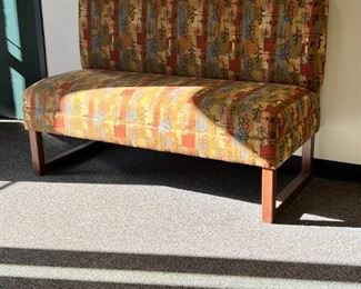 $180  Upholstered Bench Window Dining Seat w Metal Frame Base MTF153-10                          
 Description:  Perfect as a window seat or booth eating space.  Colorful but muted tones for a great pop of color.  Heavy VERY well made piece.  

Dimensions:  58 x 25 x 38 in |  Seat 21H  20D

Condition: Used in very good condition with minimal signs of wear or age. 

Location: Local pick up Portland, OR.  Shipper suggestions available upon request.  Item is in a warehouse with easy bay door access.