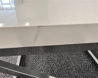 $60 Monarch Specialties Modern Coffee Table Glossy White Top w Chrome MTF153-4                      Description:  The modern rectangular shape of the cocktail table and criss-cross chrome metal base provides sturdy support. Use this multi-functional coffee table to complement your living room, family room, den or office space.
Dimensions: 22"D x 44"W x 16"H
Condition: Good condition with only minor superficial marks due to shipping  See photo's for more detail.
Location: Local pick up Portland, OR.  Shipper suggestions available upon request.  Item is in a warehouse with easy bay door access.