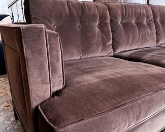 $500       Michael Weiss for Vanguard Brown Upholstered Sofa Couch LP162-1                                                            
Description: This sofa from Vanguard's Michael Weiss Collection is inspired by classic and modern styles. The collection is a study of the seamless blending of contrasts; sleek lines and classic geometric forms are presented in refreshing and dramatic modern designs. 

Dimensions: 113 x 36 x 37H in                Seat: 18H x 22D x 100W in

Condition: In excellent used condition with only minor signs of use consistent with use and age.  A very well made and heavy sofa.

Location: Local pick up Portland, OR 97068.  Shipper suggestions available upon request. 