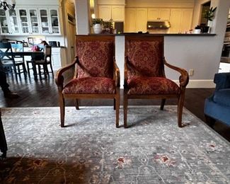 $400 per chair ( 2 available) Ethan Allen Red Earth Tone Upholstered Occasional Accent Chair LP162-2                                             
Description: Listing is for 1.  We have 2 available.  Gently sloped arm and a slightly reclined back for comfort with a transitional appeal.  The earth toned upholstery makes these perfect for any decor.  A great wat to create a cozy sitting area or provide extra seating around a table.

Dimensions: 25 x 25 x 40 in  | Seat: 22H x 17 D x 21W

Condition: In excellent used condition with only minor signs of use consistent with use and age.  A very well made and heavy sofa.

Location: Local pick up Portland, OR 97068.  Shipper suggestions available upon request. 