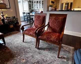 $400 per chair ( 2 available) Ethan Allen Red Earth Tone Upholstered Occasional Accent Chair LP162-2                                             
Description: Listing is for 1.  We have 2 available.  Gently sloped arm and a slightly reclined back for comfort with a transitional appeal.  The earth toned upholstery makes these perfect for any decor.  A great wat to create a cozy sitting area or provide extra seating around a table.

Dimensions: 25 x 25 x 40 in  | Seat: 22H x 17 D x 21W

Condition: In excellent used condition with only minor signs of use consistent with use and age.  A very well made and heavy sofa.

Location: Local pick up Portland, OR 97068.  Shipper suggestions available upon request. 